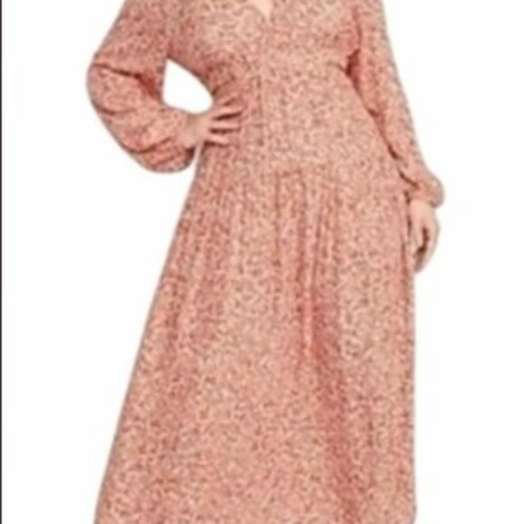 Old Navy Waist-Defined Maxi Dress XL Orange Ditsy Floral Boho Cottage Peasant - Picture 1 of 4